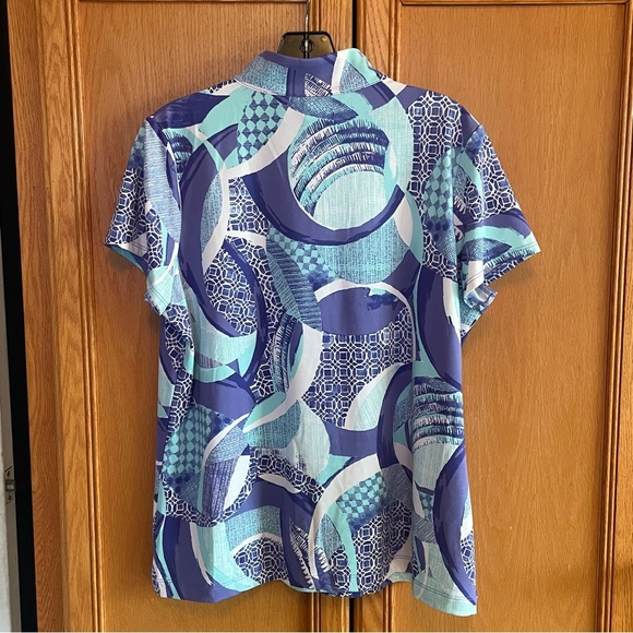 Chico's Blue & Teal 1/4 snap  short sleeve Shirt size 2(large) - Picture 3 of 6